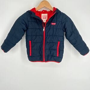Levi’s Puffer Jacket Ski Snow Hooded Full Zip Winter‎ Coat Navy Blue Red Boys 4T
